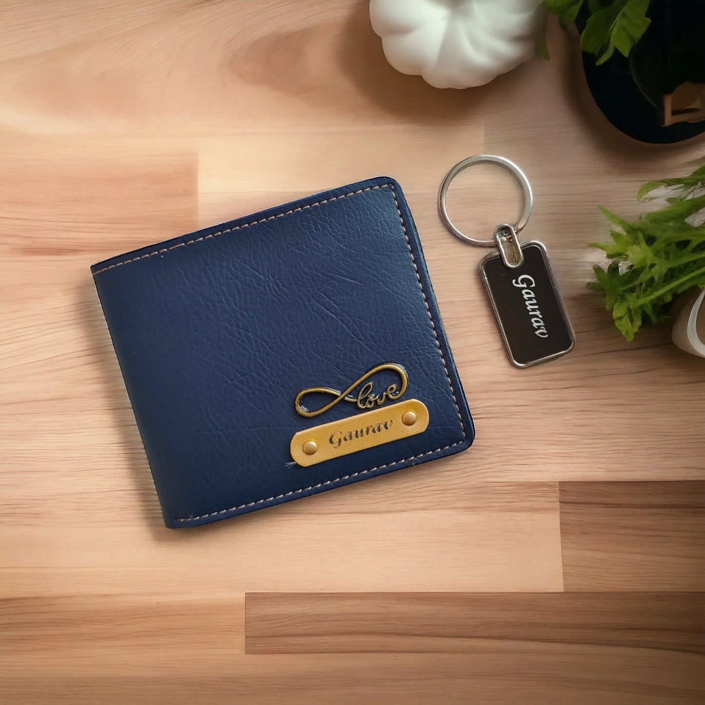 Personalised Men's Wallet & Metal (Steel) Keychain