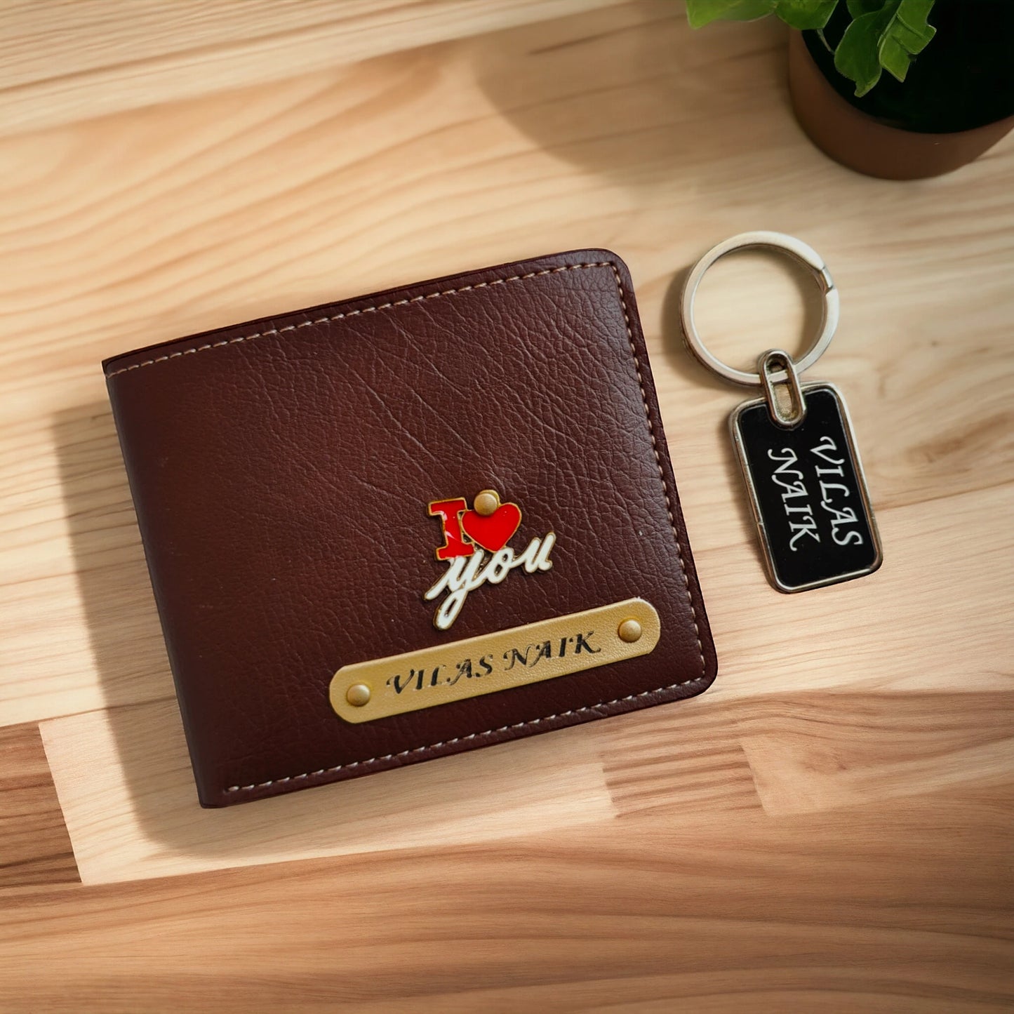 Personalised Men's Wallet & Metal (Steel) Keychain