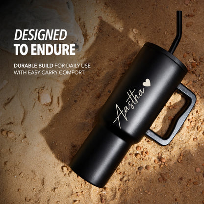 Personalised 1200ml Insulated Steel Tumbler with Handle & Straw