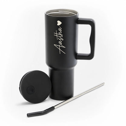 Personalised 1200ml Insulated Steel Tumbler with Handle & Straw