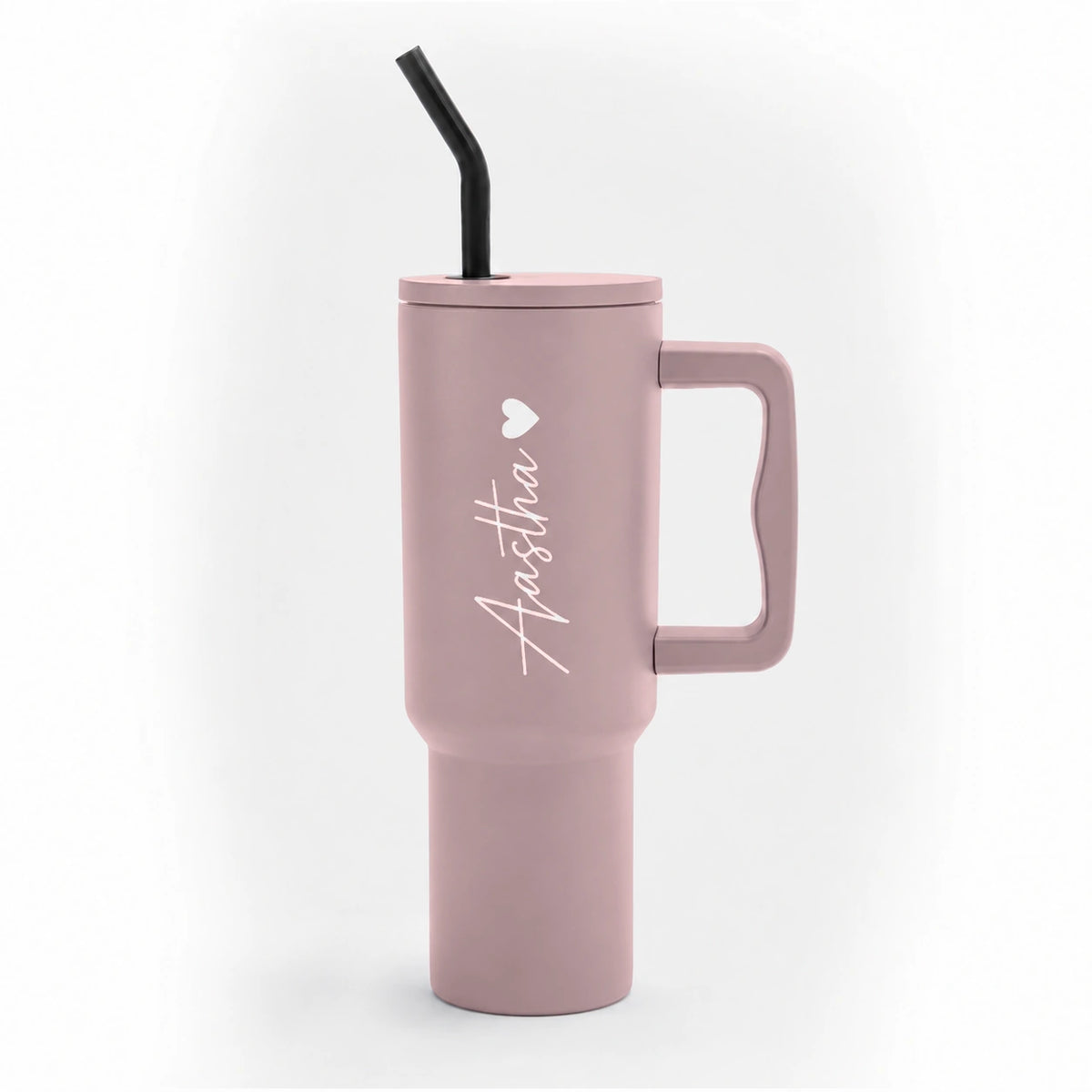 Personalised 1200ml insulated tumbler with handle in Dusty Rose, name engraved