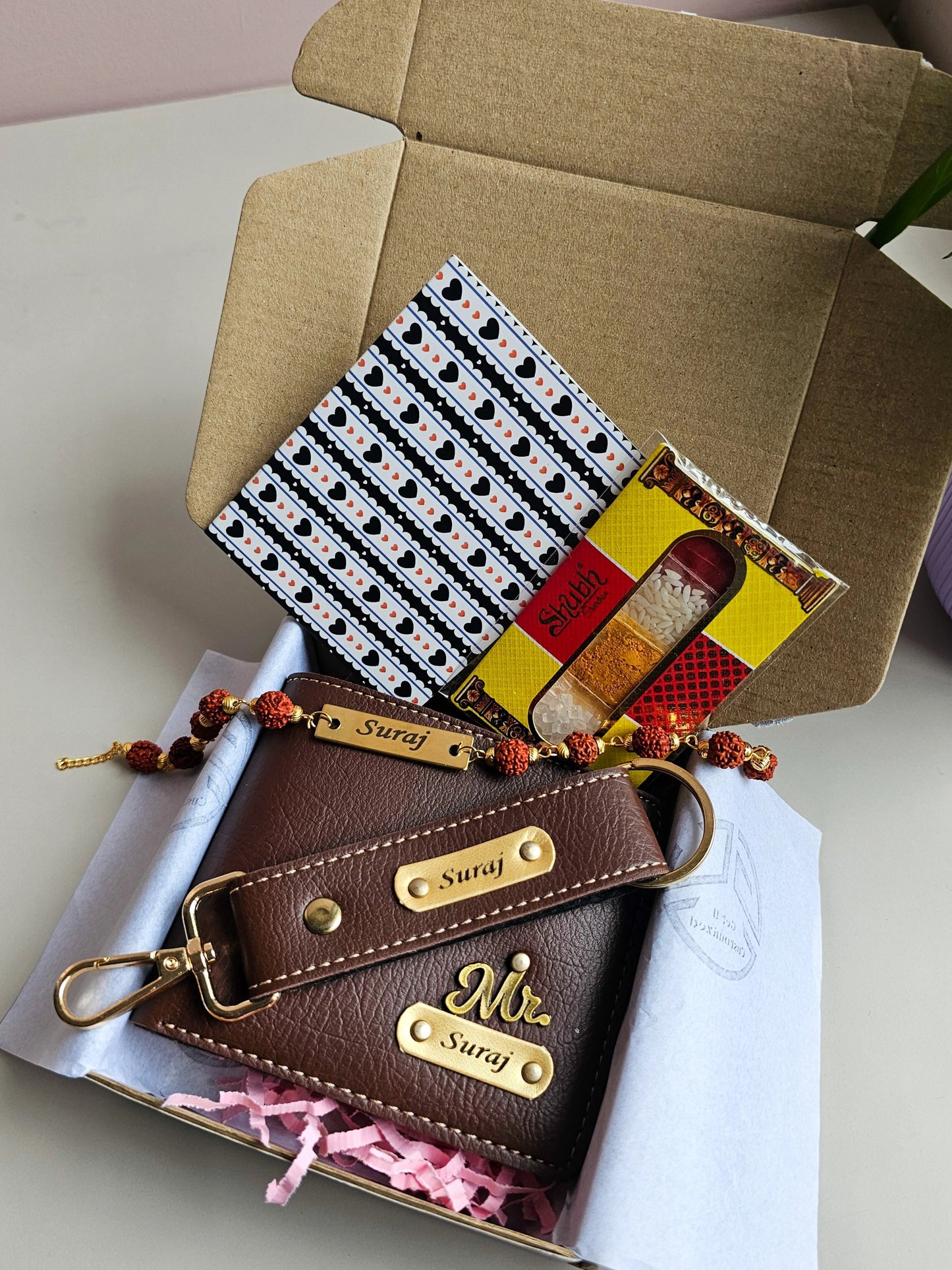 Personalised Men's Wallet, Keychain and Rakhi Combo (Rakshabandhan Gift)