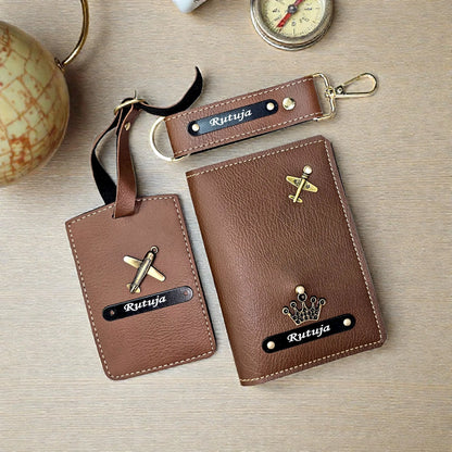 Personalized Vegan Leather Travel Combo – Passport Cover, Luggage Tag & Keychain
