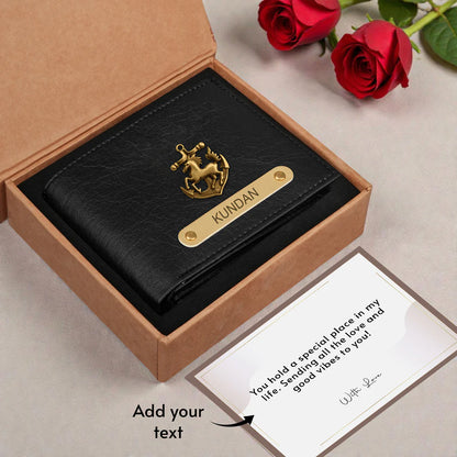 Premium Quality Textured Men's Wallet With Name & Charm