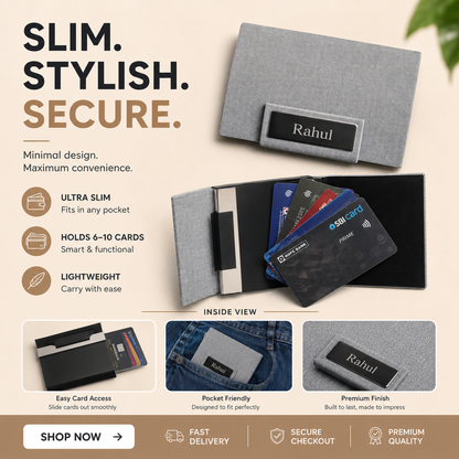 Personalized Card Holder - Fabric Finish (Grey)