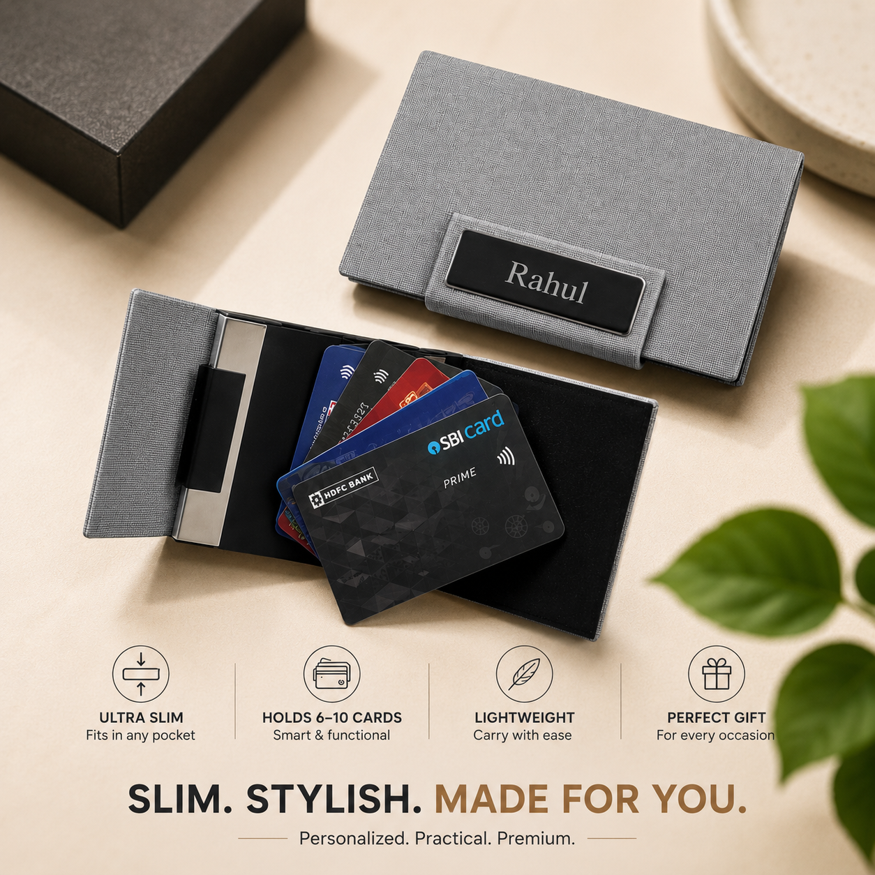 Personalized Card Holder - Fabric Finish (Grey)