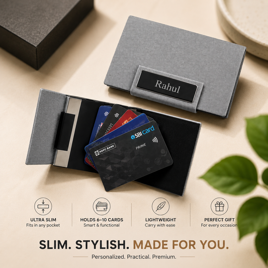 Personalized Card Holder - Fabric Finish (Grey)