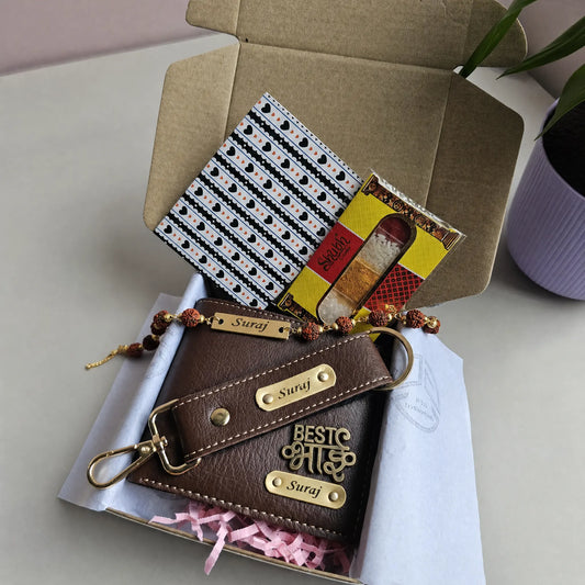 Personalised Men's Wallet, Keychain and Rakhi Combo (Rakshabandhan Gift)