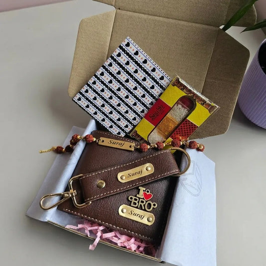 Personalised Men's Wallet, Keychain and Rakhi Combo (Rakshabandhan Gift)